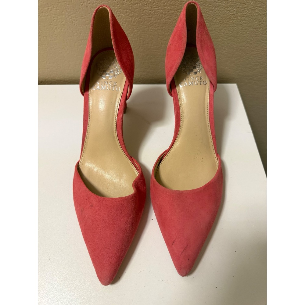 Vince Camuto Coral Pink Suede D'Orsay Pointed Toe Stiletto Heels Pumps Size 9M